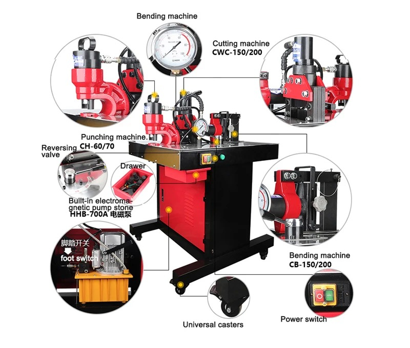 Hydraulic Busbar Punch Machine - Machine de Traitement 3-en-1 DHY-150D 110/220V